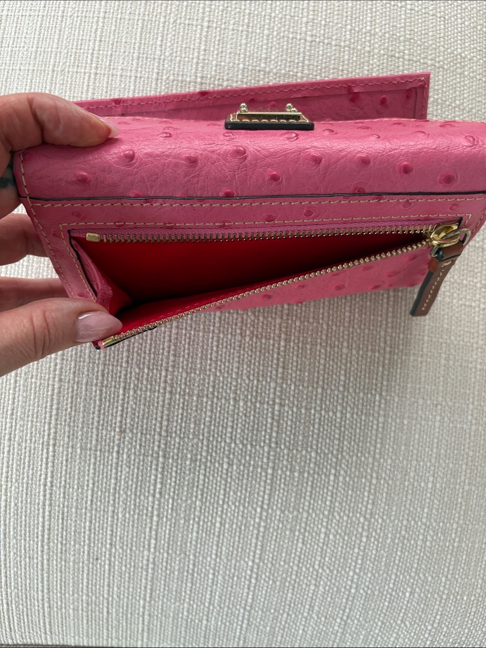 Dooney & Bourke Hot Pink Ostrich-Embossed Continental Wallet - Picture 4 of 7